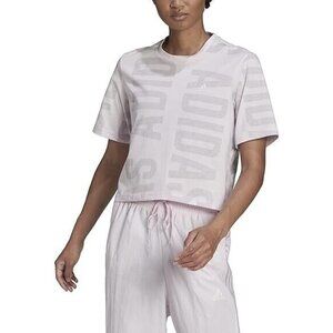 Adidas BNWOT sz XSmall crop too "almost pink" tshirt NEW print allover